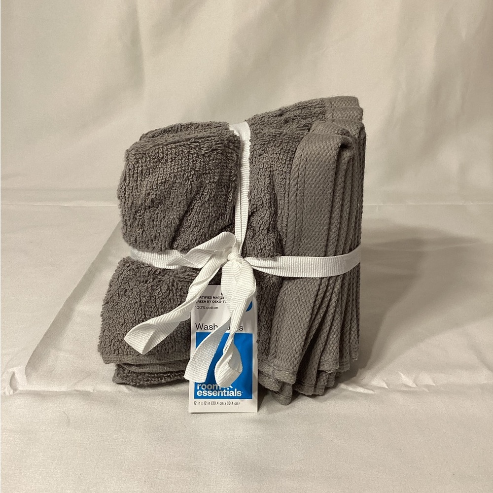 Room Essentials 8 Pack 100% Cotton Gray Washcloths